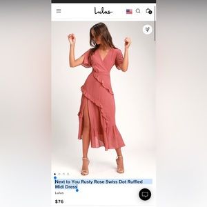 Lulus Next To You Rusty Rose Swiss Dot Ruffled Midi Dress. Like New.
